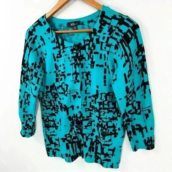 AGB Petite teal and black cardigan sweater - Picture 2 of 3